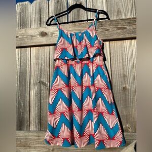 Peaches and Cream brand turquoise and coral Sundress with Spaghetti Straps